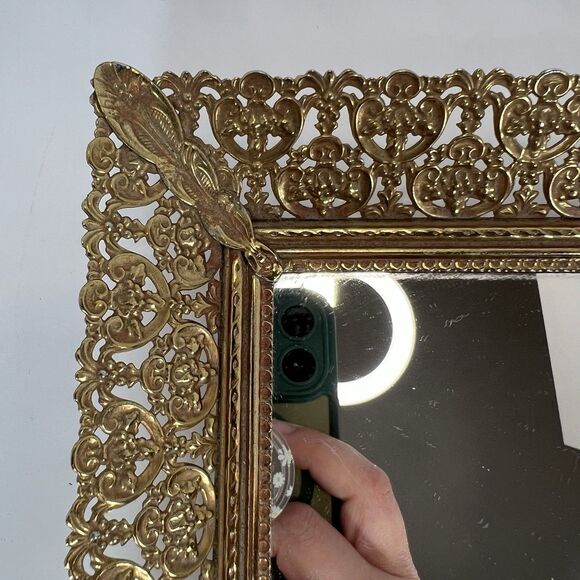 Mirrored Vanity Tray For Trinkets, Jewelry & Makeup With Brass Filigree VTG 16" - Picture 6 of 12